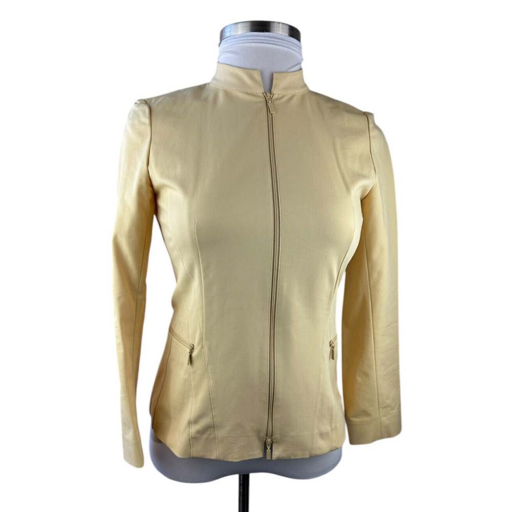 Lafayette 148 New York Pleated Stretch Full Zip Fitted Yellow Jacket Size 6 - Picture 14 of 16